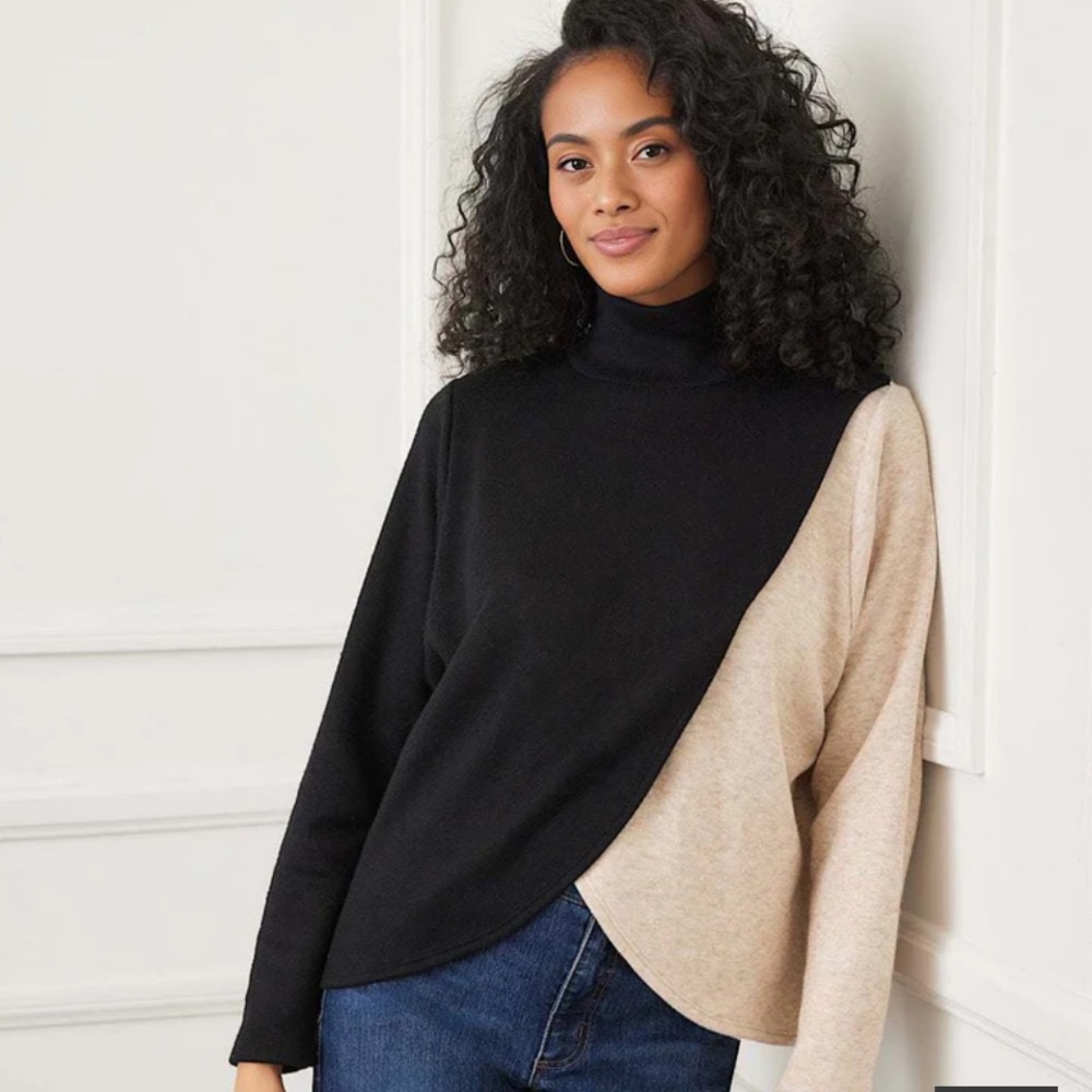 Karen Kane Two-Tone Black and Cream Turtleneck Sweater NWT